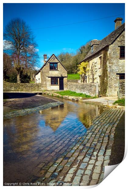 Duntisbourne Leer, Cotswolds cottages by the ford Print by Chris Rose