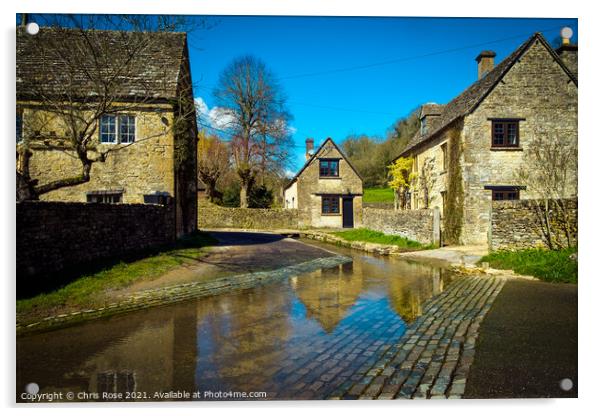 Duntisbourne Leer, Cotswolds cottages by the ford Acrylic by Chris Rose