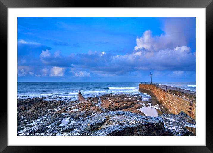 Sunrise over Porthleven Beach and jetty, Cornwall Framed Mounted Print by Gordon Maclaren