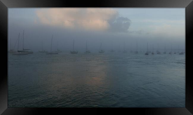 Boats In The Mist Framed Print by Dave Bell