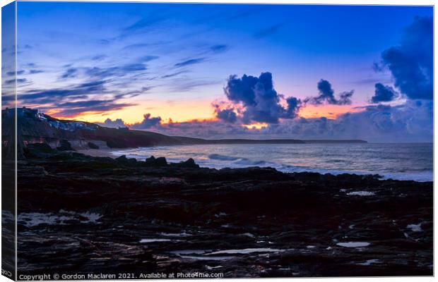 Sunrise over Porthleven Beach, Cornwall Canvas Print by Gordon Maclaren
