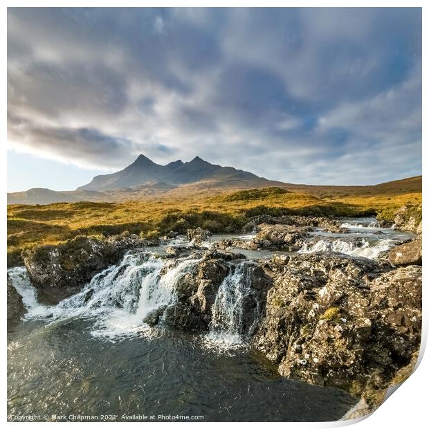 Allt Dearg Mor waterfall and Black Cuillin mountains, Skye Print by Photimageon UK