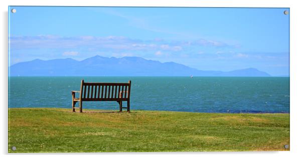 Isle of Arran viewed from a Troon bench Acrylic by Allan Durward Photography