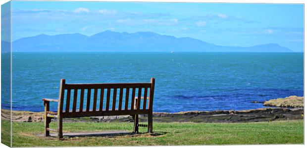 Troon bench view of Arran Canvas Print by Allan Durward Photography