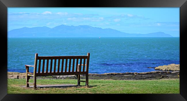 Troon bench view of Arran Framed Print by Allan Durward Photography