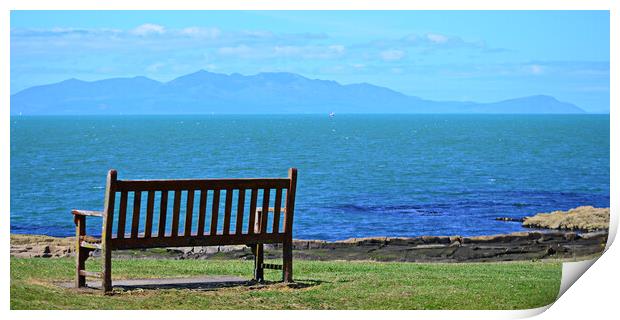 Troon bench view of Arran Print by Allan Durward Photography