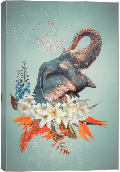 Abstract art collage of elephant with flowers Canvas Print by Svetlana Radayeva