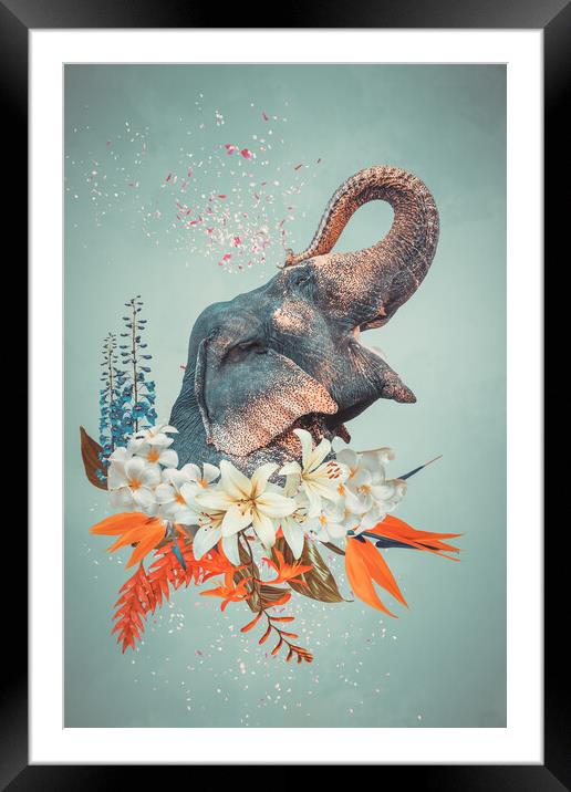 Abstract art collage of elephant with flowers Framed Mounted Print by Svetlana Radayeva