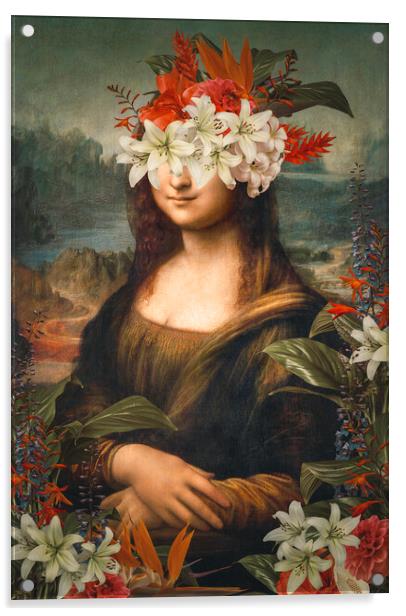 Abstract art collage of Leonardo da Vinci Portrait of Mona Lisa del Giocondo and flowers Acrylic by Svetlana Radayeva