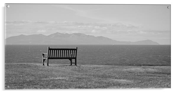 Troon bench overlooking Isle of Arran Acrylic by Allan Durward Photography