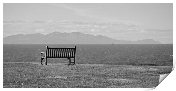 Troon bench overlooking Isle of Arran Print by Allan Durward Photography