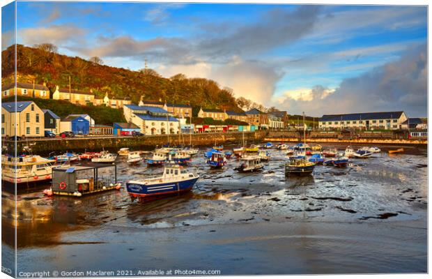 Boats in Porthleven harbour at sunrise  Canvas Print by Gordon Maclaren
