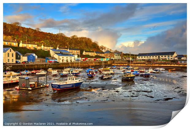 Boats in Porthleven harbour at sunrise  Print by Gordon Maclaren