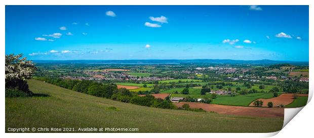Panoramic view from Selsley Common, Gloucestershire, UK. Print by Chris Rose