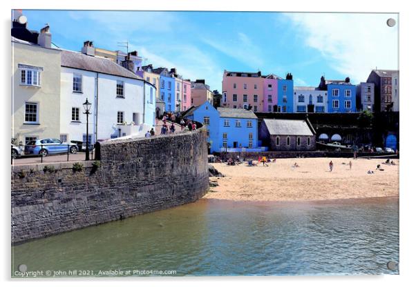 Harbor beach, Tenby, South Wales, UK. Acrylic by john hill