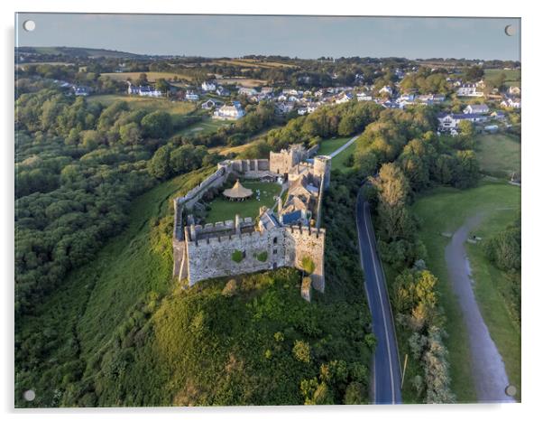 Manorbier castle from the air by drone Acrylic by Leighton Collins