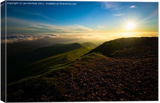 "Radiant Sunrise Painting the Pen y Fan Summit" Canvas Print by Lee Kershaw