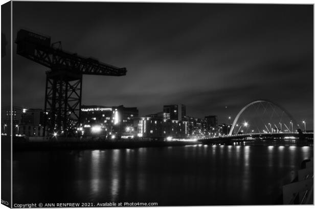 Glasgow at night. Canvas Print by ANN RENFREW