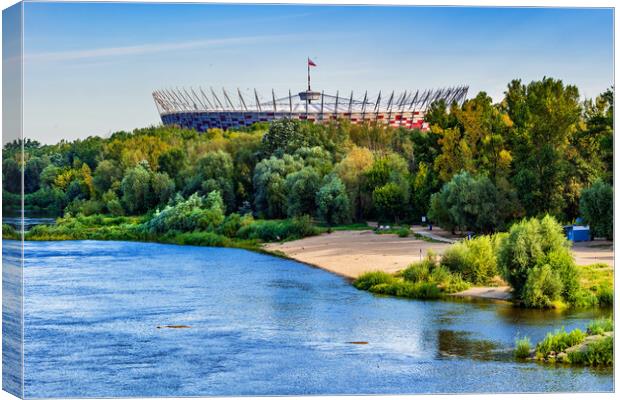 Vistula River And National Stadium in Warsaw Canvas Print by Artur Bogacki