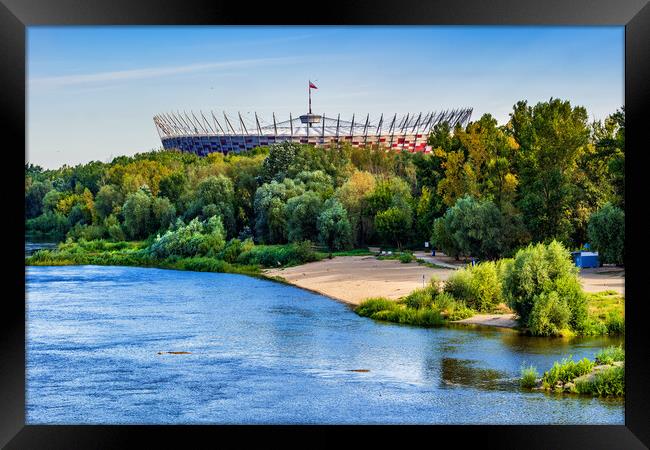 Vistula River And National Stadium in Warsaw Framed Print by Artur Bogacki