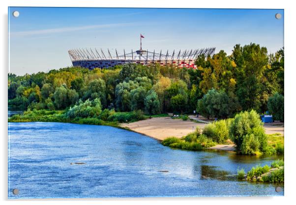 Vistula River And National Stadium in Warsaw Acrylic by Artur Bogacki