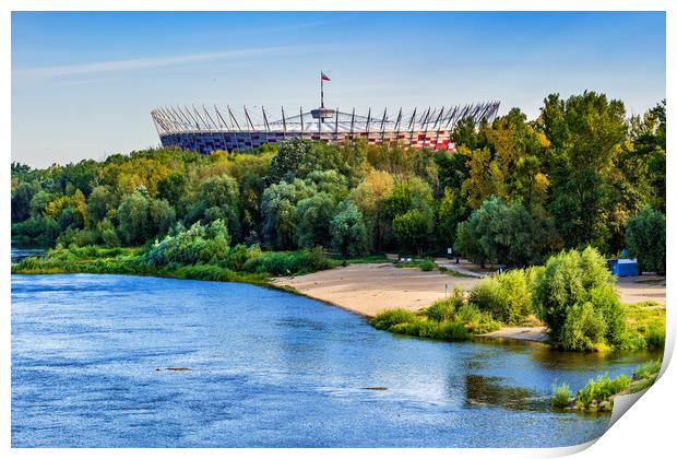 Vistula River And National Stadium in Warsaw Print by Artur Bogacki
