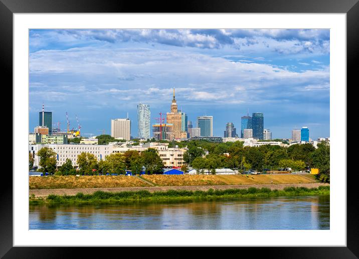 Warsaw City Skyline River View In Poland Framed Mounted Print by Artur Bogacki