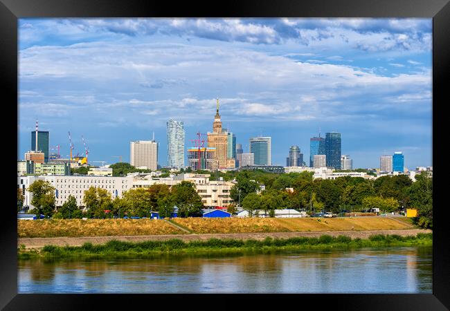 Warsaw City Skyline River View In Poland Framed Print by Artur Bogacki