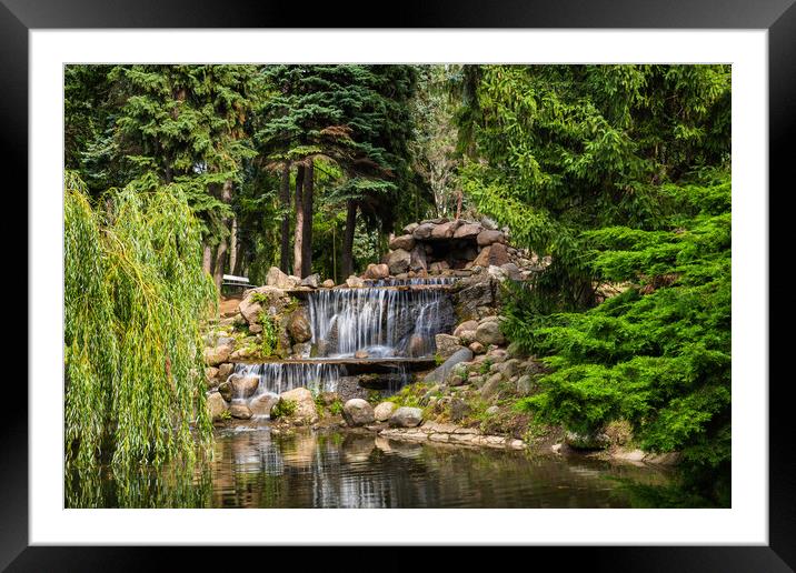 Landscape Park With Waterfall In Warsaw Framed Mounted Print by Artur Bogacki
