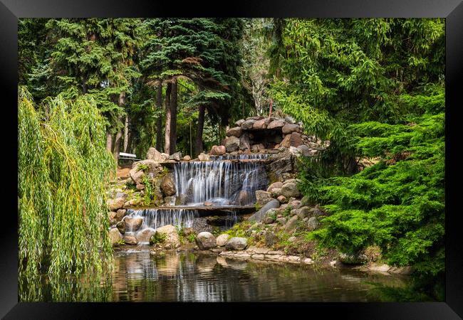 Landscape Park With Waterfall In Warsaw Framed Print by Artur Bogacki