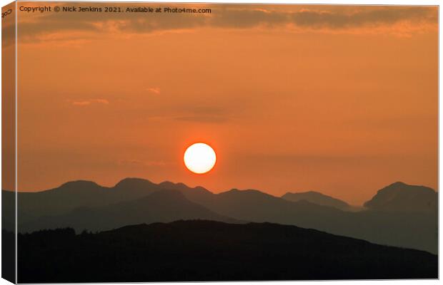 Sun setting over the Lake District  Canvas Print by Nick Jenkins