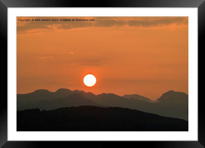 Sun setting over the Lake District  Framed Mounted Print by Nick Jenkins