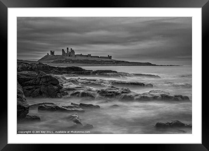 Dunstanburgh Castle Northumberland Black and White Framed Mounted Print by Jim Key