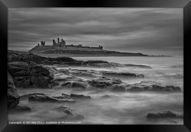 Dunstanburgh Castle Northumberland Black and White Framed Print by Jim Key