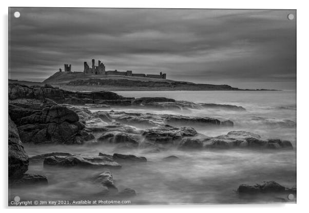 Dunstanburgh Castle Northumberland Black and White Acrylic by Jim Key