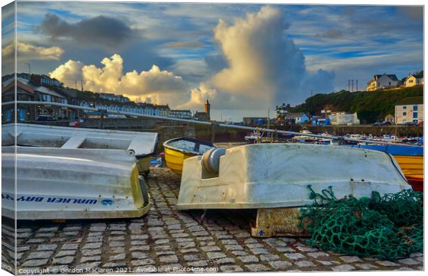 Upturned boats in Porthleven Harbour  Canvas Print by Gordon Maclaren