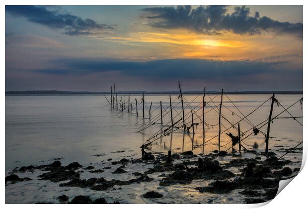 Fishing nets at Sunset Print by Derek Beattie
