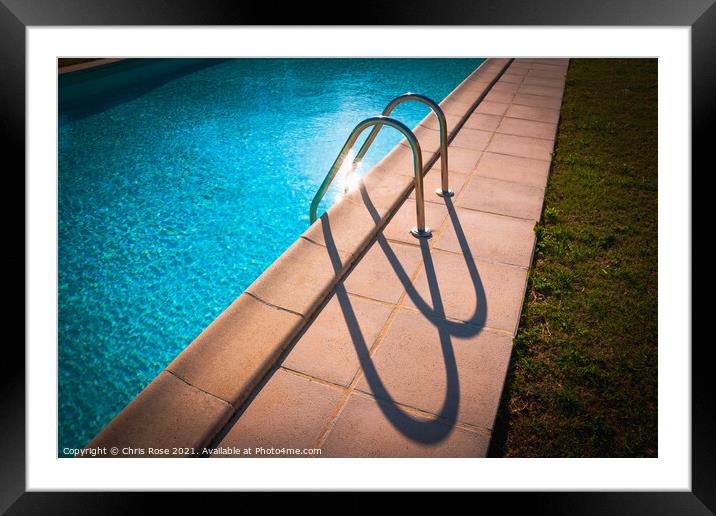 Swimming pool ladder shadows Framed Mounted Print by Chris Rose