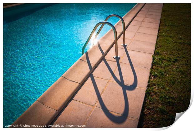 Swimming pool ladder shadows Print by Chris Rose