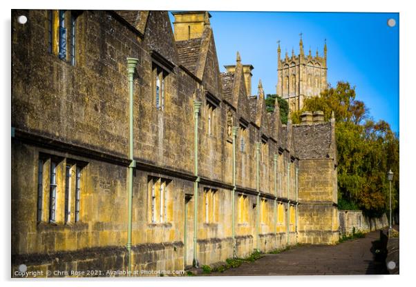 Chipping Campden, Almshouses and church Acrylic by Chris Rose