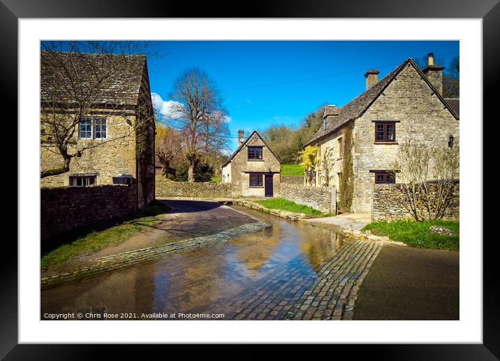 Duntisbourne Leer, Cotswolds cottages by the ford Framed Mounted Print by Chris Rose