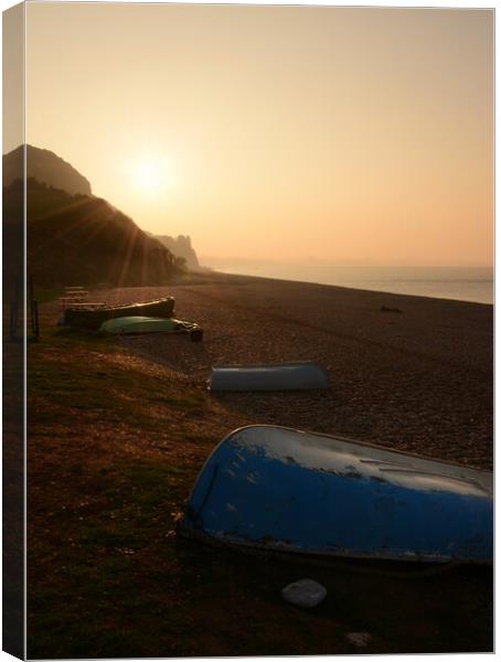Branscombe Boats Portrait Canvas Print by David Neighbour