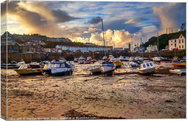 Boats moored in Porthleven Harbour, Cornwall   Canvas Print by Gordon Maclaren