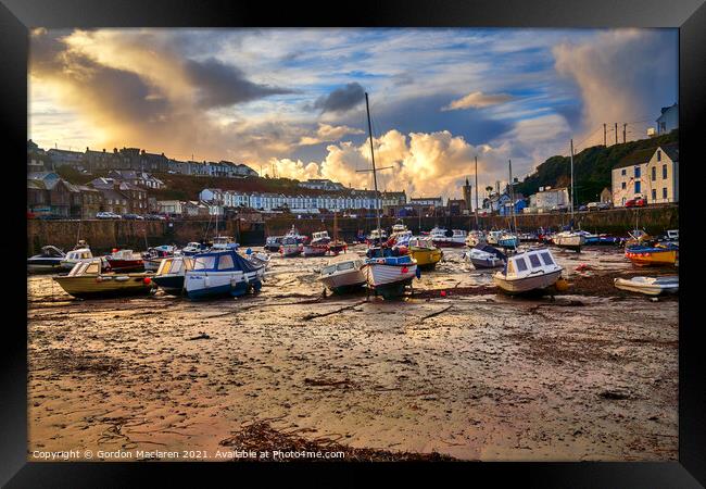 Boats moored in Porthleven Harbour, Cornwall   Framed Print by Gordon Maclaren