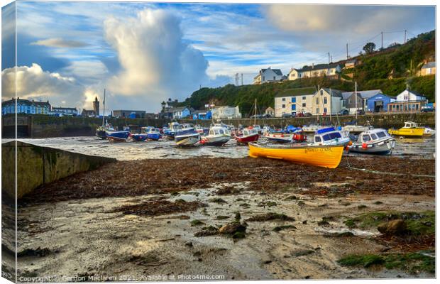 Boats moored in Porthleven Harbour, Cornwall   Canvas Print by Gordon Maclaren