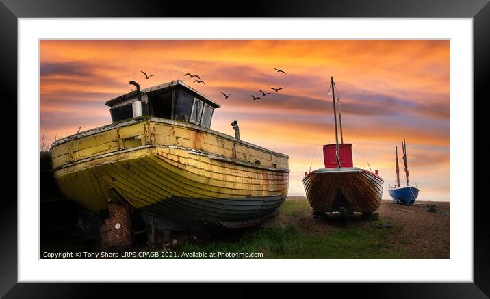 THREE BOATS AT SUNSET Framed Mounted Print by Tony Sharp LRPS CPAGB