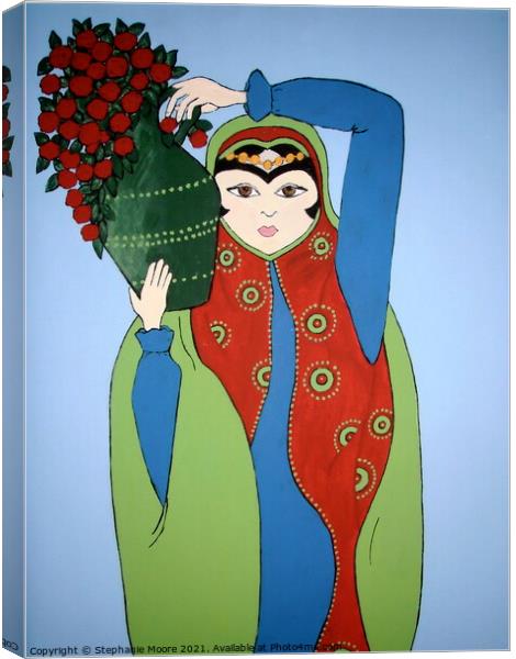 Iranian girl with flowers Canvas Print by Stephanie Moore