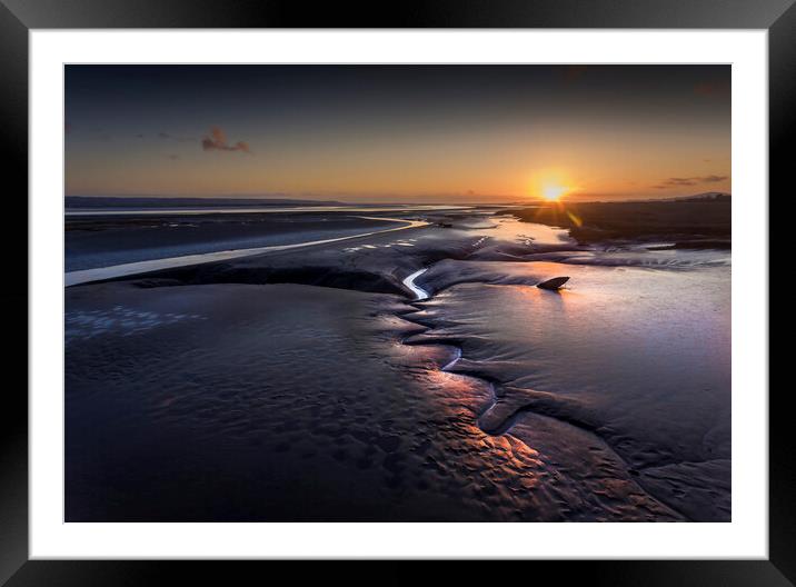Sunset over the Loughor estuary Framed Mounted Print by Leighton Collins