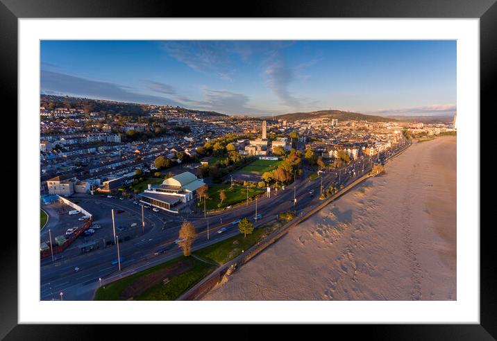 Drone view of Swansea Bay and Victoria Park Framed Mounted Print by Leighton Collins