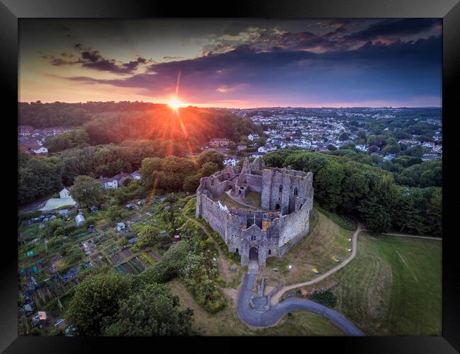 Oystermouth Castle by drone Framed Print by Leighton Collins